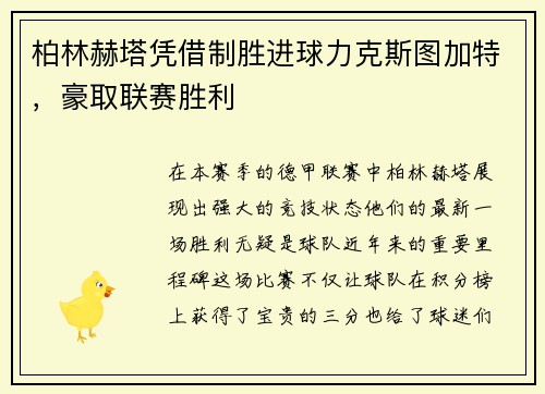 柏林赫塔凭借制胜进球力克斯图加特，豪取联赛胜利
