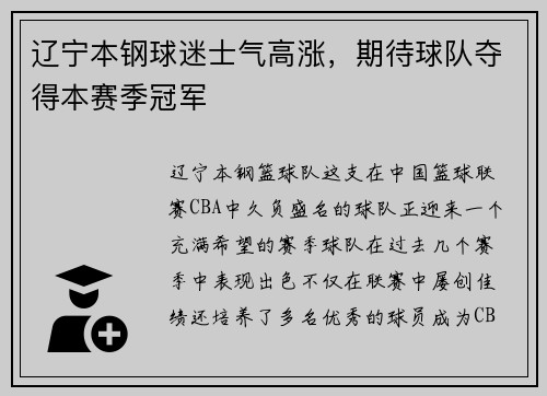 辽宁本钢球迷士气高涨，期待球队夺得本赛季冠军